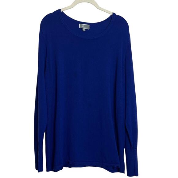 JM Collection Womens Sweater Size XL Royal Blue Pullover Thin Knit Studded Cuffs - Picture 1 of 6